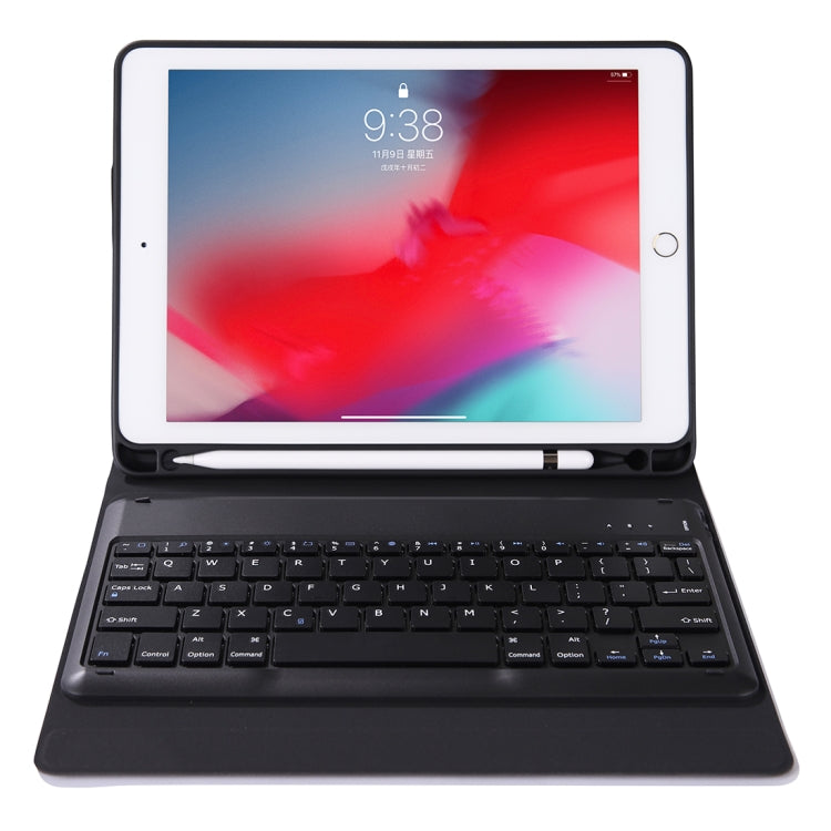 K05B Bluetooth 3.0 Ultra-thin One-piece Bluetooth Keyboard Leather Tablet Case for iPad Air / Pro 10.5 inch (2019), with Pen Slot & Holder