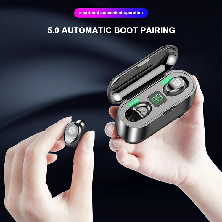 F9 TWS V5.0 Touch Control Binaural Wireless Bluetooth Headset with Charging Case and Digital Display