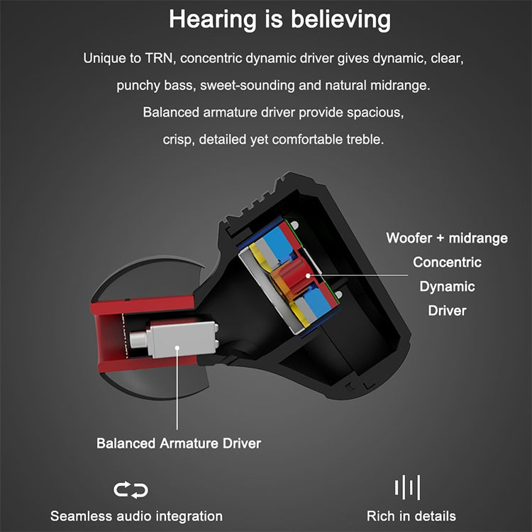 TRN V20 Hybrid In Ear Earphone Monitor Running Sport HiFi Headset with Detachable 2Pin Connection, without Mic(Black)