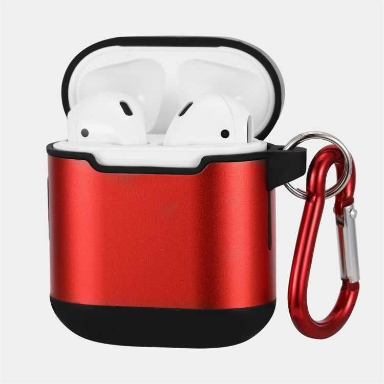 Metal Two-tone Wireless Earphones Charging Box Protective Case for Apple AirPods 1/2(Red)