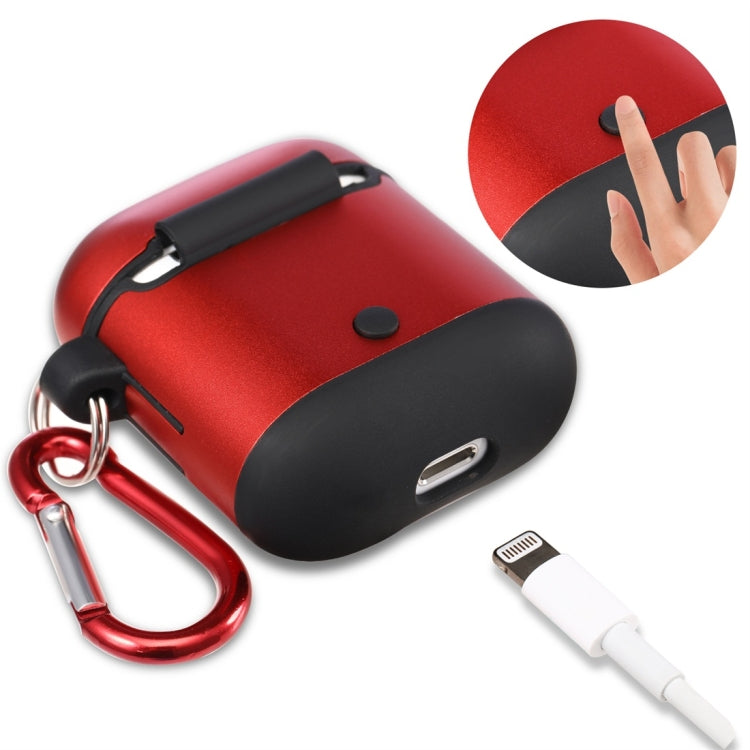 Metal Two-tone Wireless Earphones Charging Box Protective Case for Apple AirPods 1/2(Red)