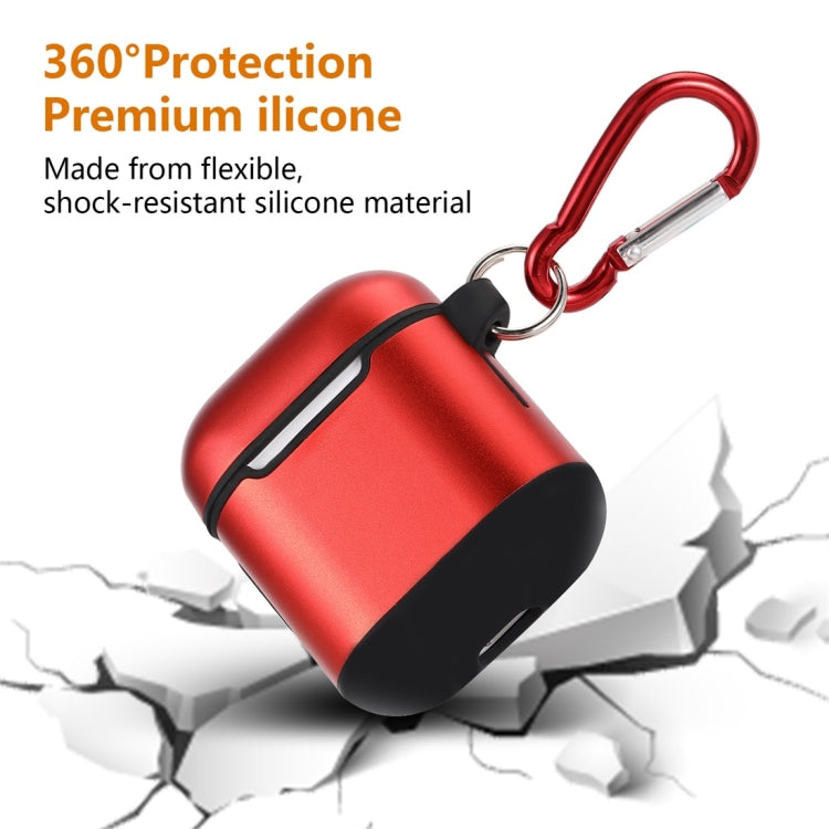 Metal Two-tone Wireless Earphones Charging Box Protective Case for Apple AirPods 1/2(Red)
