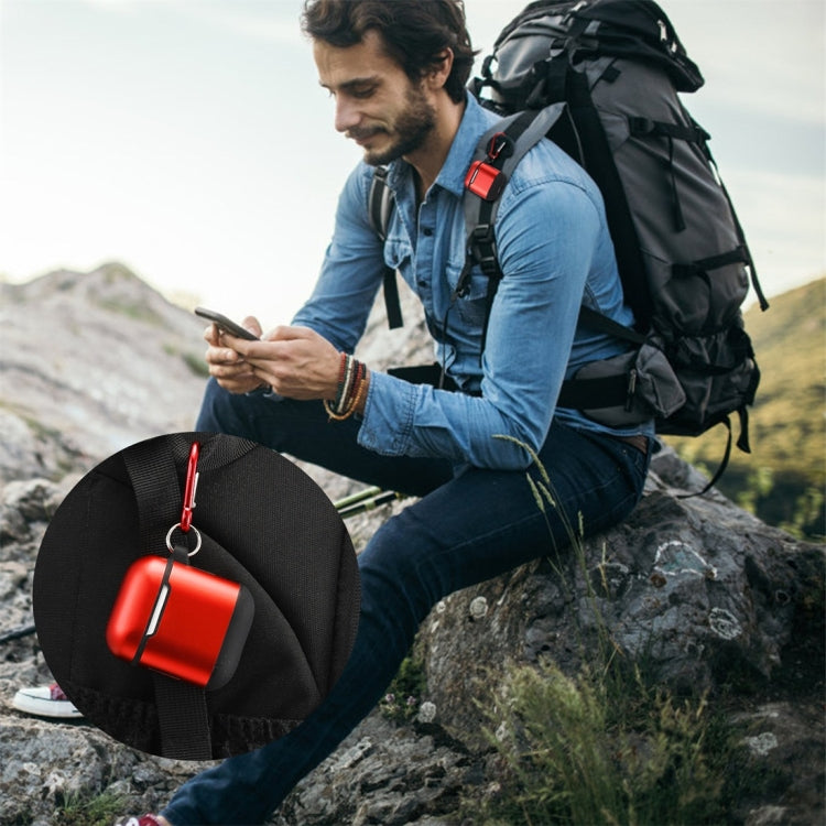 Metal Two-tone Wireless Earphones Charging Box Protective Case for Apple AirPods 1/2(Red)