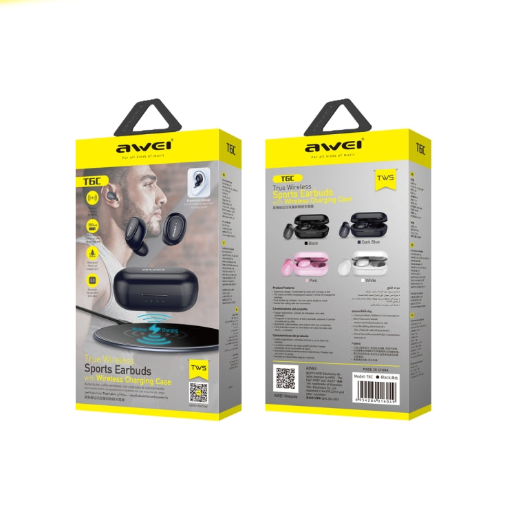 awei T6C Bluetooth 5.0 Stereo TWS Wireless Binaural Bluetooth Earphone, Support Wireless Charging Function(Black)