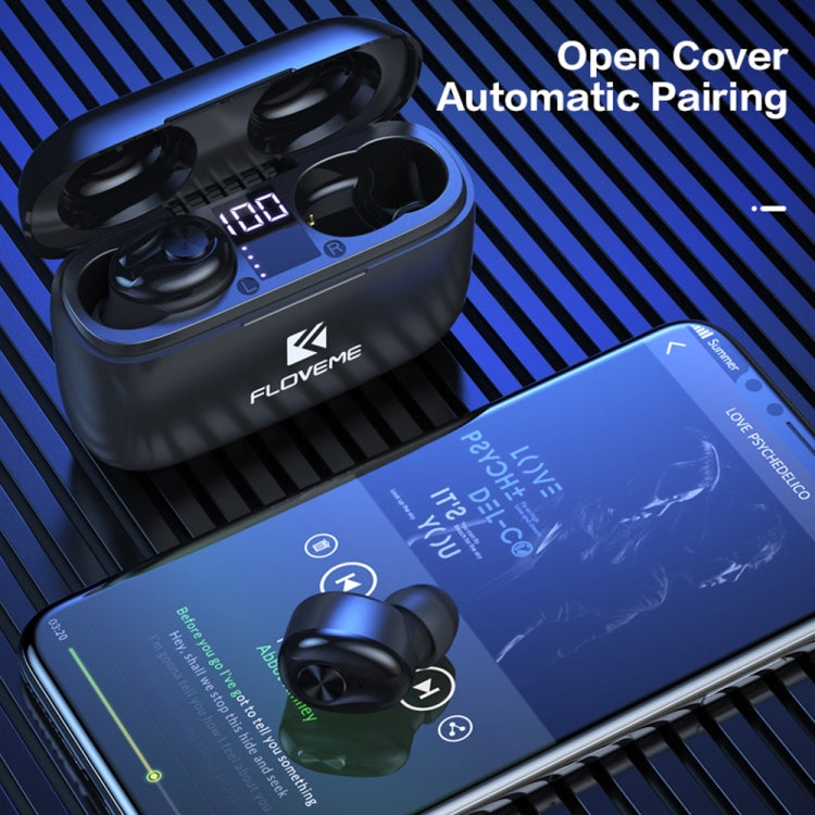 FLOVEME YXF204093 TWS In-Ear Bluetooth 5.0 Earphone with Charging Box(Black)