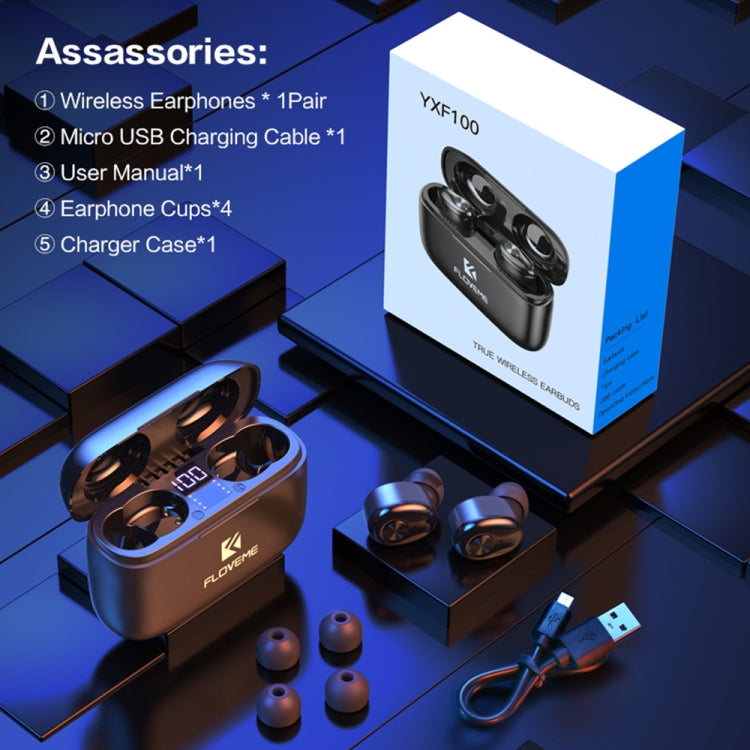 FLOVEME YXF204093 TWS In-Ear Bluetooth 5.0 Earphone with Charging Box(Black)