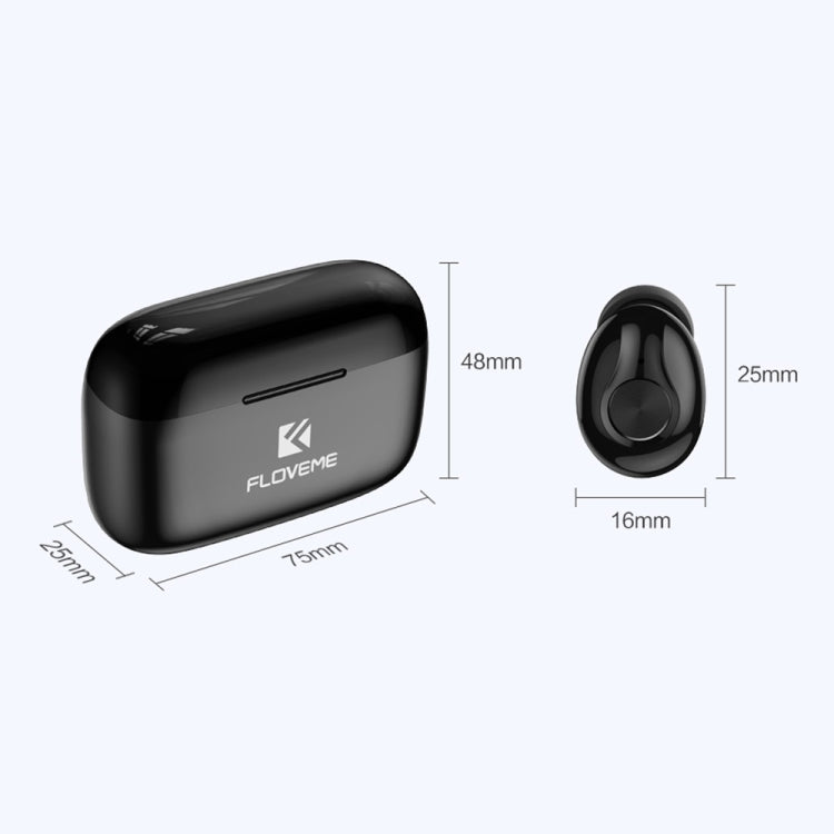 FLOVEME YXF204093 TWS In-Ear Bluetooth 5.0 Earphone with Charging Box(Black)