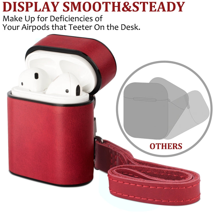 Wireless Earphones Shockproof Genuine Leather Protective Case for Apple AirPods 1 / 2