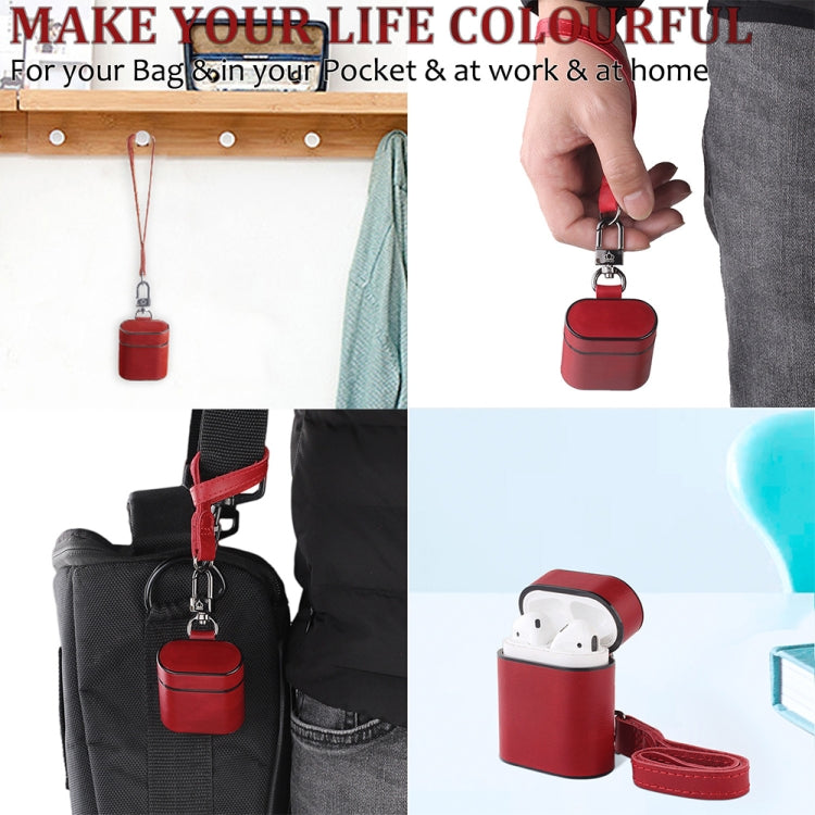 Wireless Earphones Shockproof Genuine Leather Protective Case for Apple AirPods 1 / 2