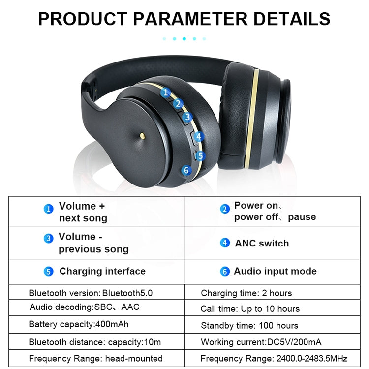Noise Cancelling EL528 Foldable ANC Active Noise Cancelling Touch Bluetooth Headset, Supports Calling(Black)