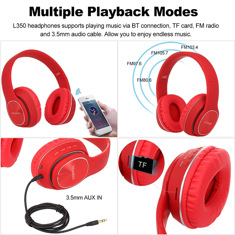 L350 Foldable Wireless Sports Stereo Bluetooth Headset, Supports IOS Power Display & HD Calling & FM & TF Card & 3.5mm AUX