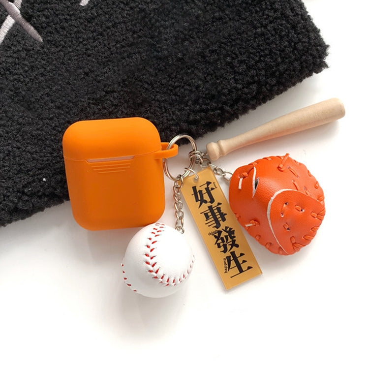 For Airpods Wireless Earphone Silicone Protective Case with Key Ring & Baseball Pendant