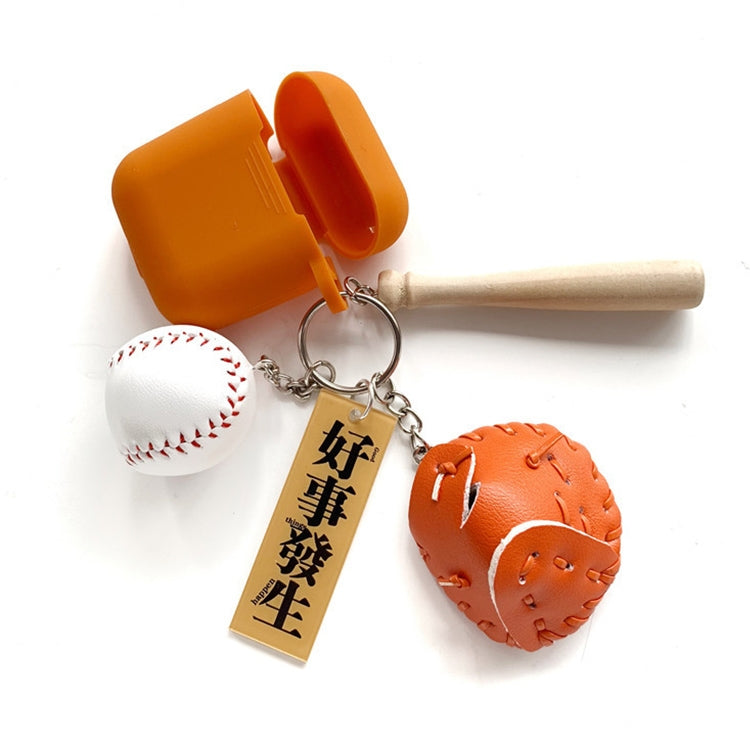 For Airpods Wireless Earphone Silicone Protective Case with Key Ring & Baseball Pendant