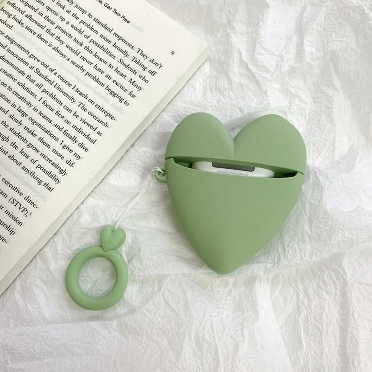 For Airpods 1 / 2 Love-heart Shape Earphone Silicone Protective Case with Lanyard