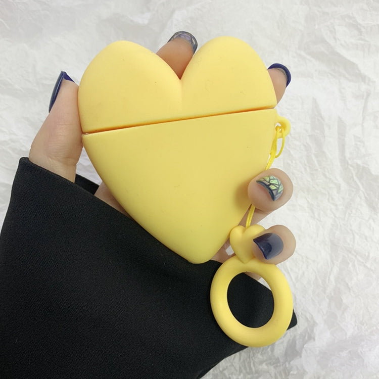 For Airpods 1 / 2 Love-heart Shape Earphone Silicone Protective Case with Lanyard