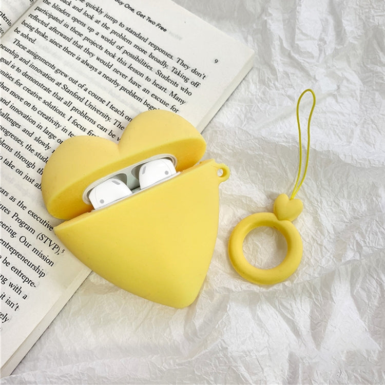 For Airpods 1 / 2 Love-heart Shape Earphone Silicone Protective Case with Lanyard