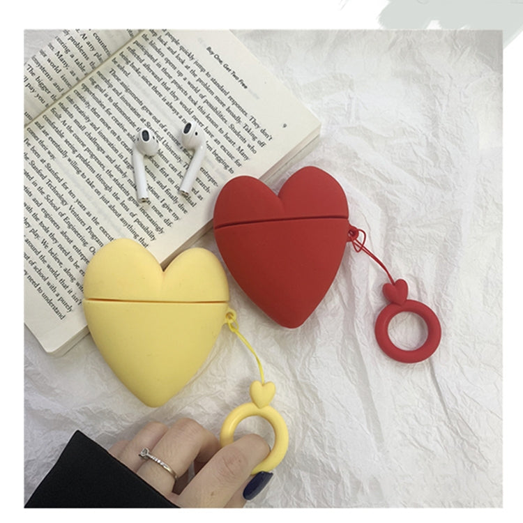 For Airpods 1 / 2 Love-heart Shape Earphone Silicone Protective Case with Lanyard