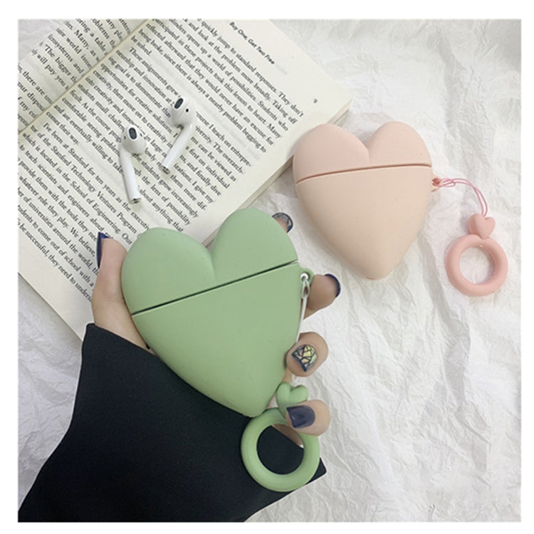 For Airpods 1 / 2 Love-heart Shape Earphone Silicone Protective Case with Lanyard