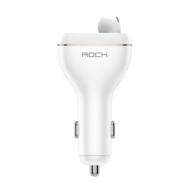 ROCK B401 2 in 1 3A USB Port Car Charger & V5.0 Bluetooth Right Ear Headset, Dual USB Interface, Support Hands-free Call(White)