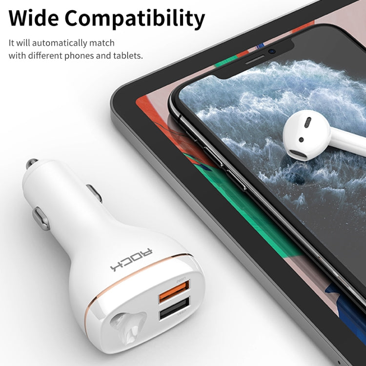 ROCK B401 2 in 1 3A USB Port Car Charger & V5.0 Bluetooth Right Ear Headset, Dual USB Interface, Support Hands-free Call(White)