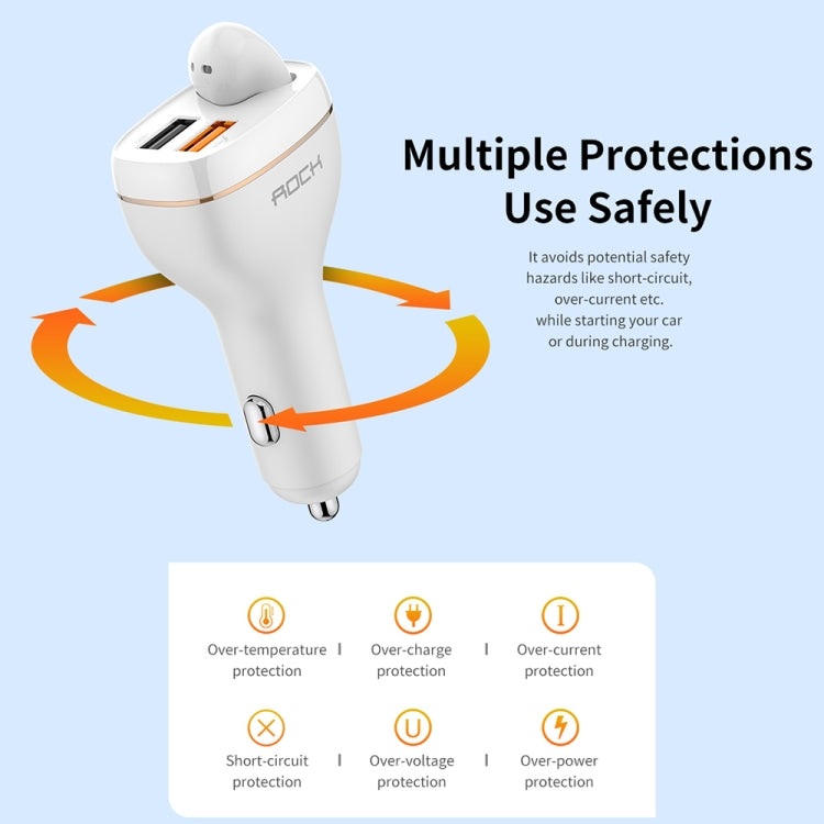 ROCK B401 2 in 1 3A USB Port Car Charger & V5.0 Bluetooth Right Ear Headset, Dual USB Interface, Support Hands-free Call(White)