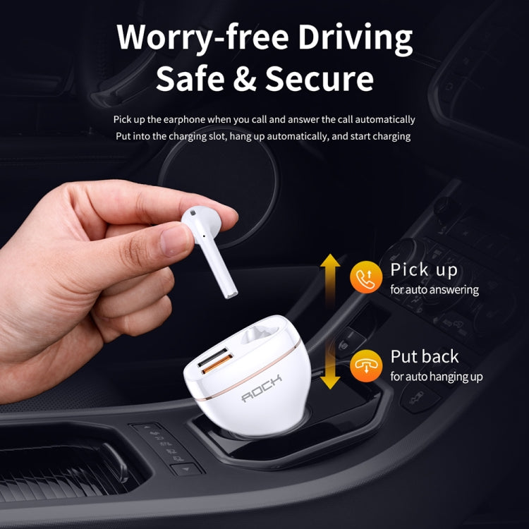 ROCK B401 2 in 1 3A USB Port Car Charger & V5.0 Bluetooth Right Ear Headset, Dual USB Interface, Support Hands-free Call(White)