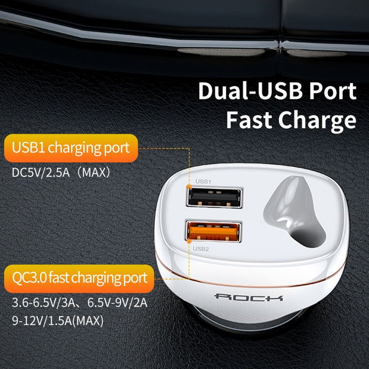 ROCK B401 2 in 1 3A USB Port Car Charger & V5.0 Bluetooth Right Ear Headset, Dual USB Interface, Support Hands-free Call(White)
