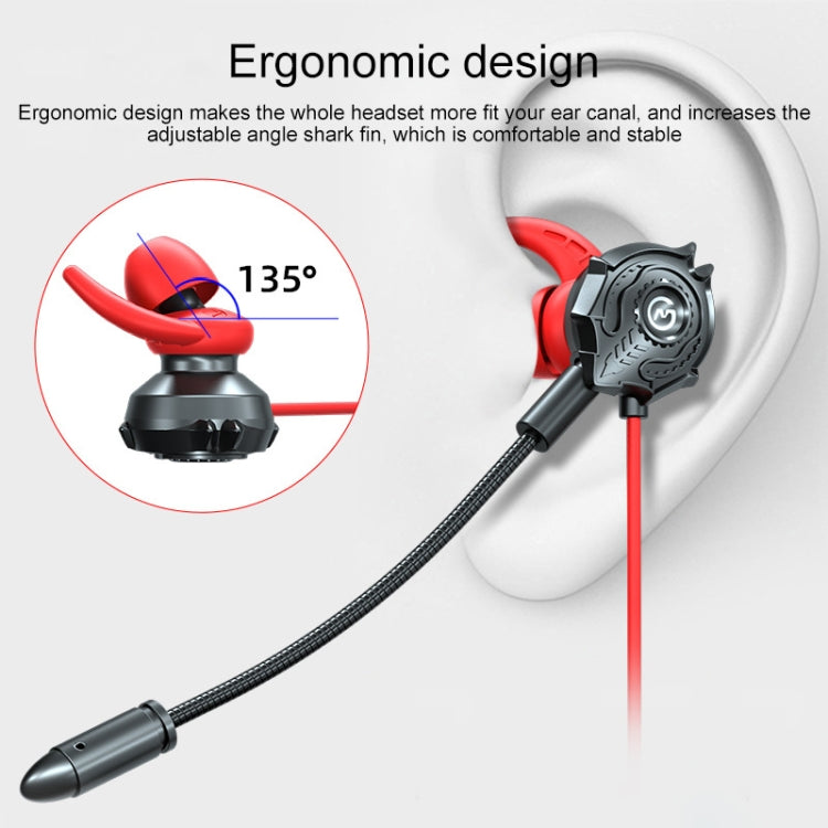 G500 3.5mm Elbow In-ear Wired Wire-control Gaming Earphone with Microphone(Red)