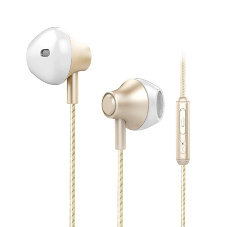 KIVEE KV-MT06 1.2m Wired Half In Ear 3.5mm Interface HiFi Stereo Earphones with Mic (Gold)