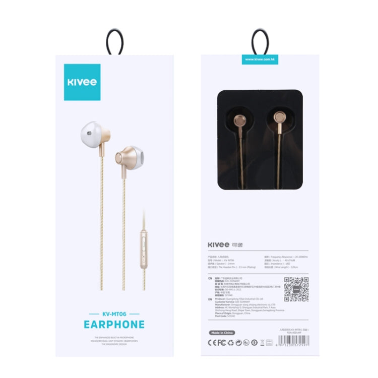 KIVEE KV-MT06 1.2m Wired Half In Ear 3.5mm Interface HiFi Stereo Earphones with Mic (Gold)