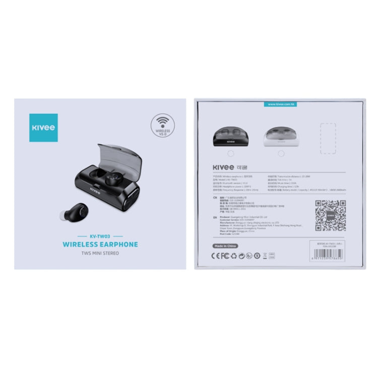 KIVEE KV-TW03 TWS V5.0 Wireless Stereo Bluetooth Headset with 2600mAh Charging Case