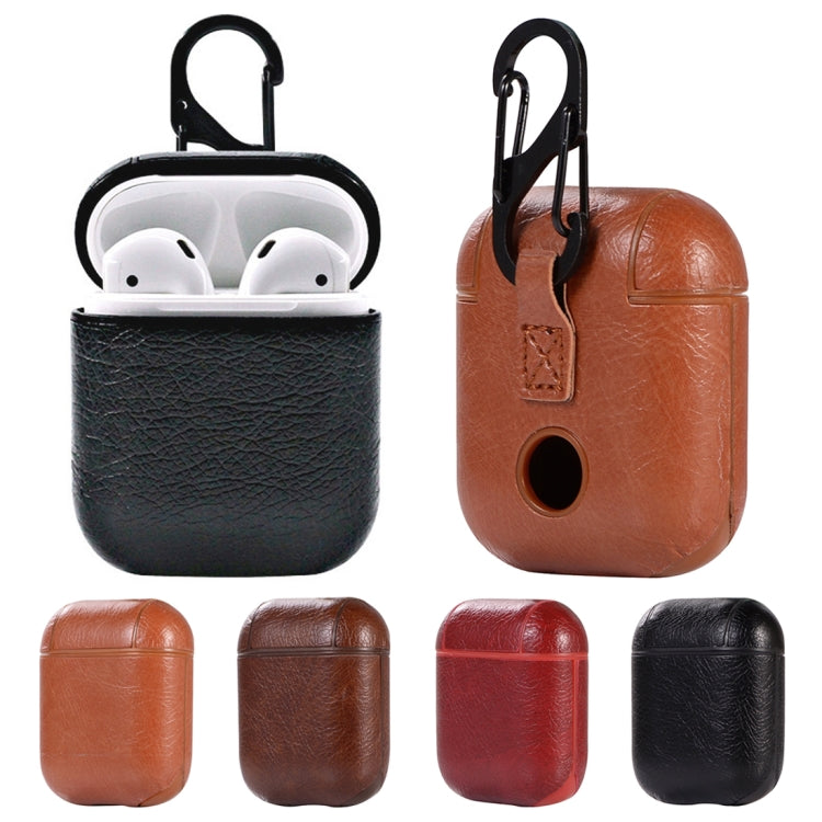 PU Leather Wireless Bluetooth Earphone Protective Case for Apple AirPods 1 / 2, with Metal Buckle