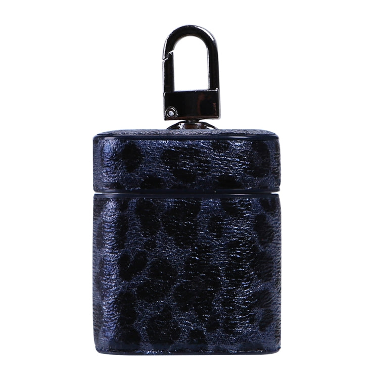 Leopard Print Pattern Wireless Earphones Charging Box Protective Case for Apple AirPods 1/2(Black Blue)