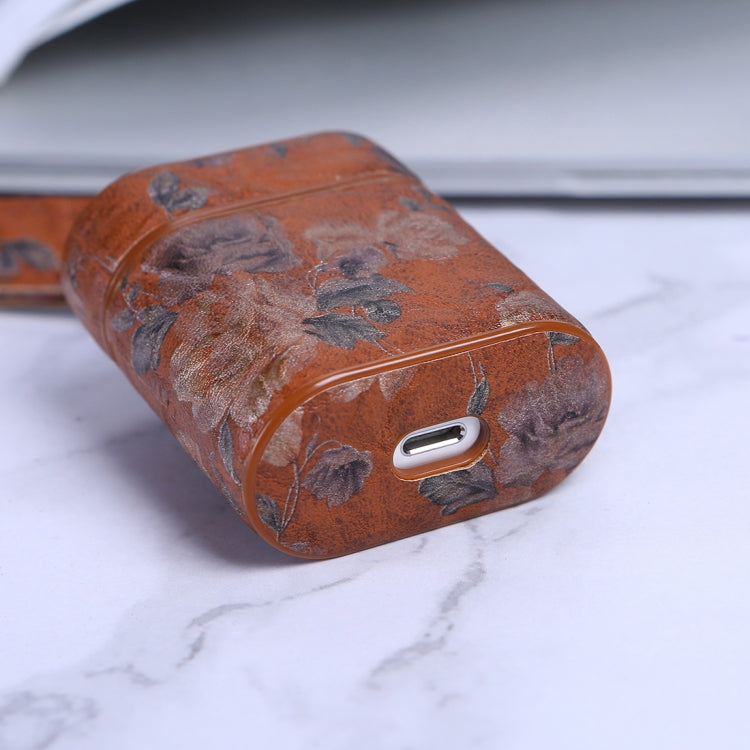 Floral Pattern Wireless Earphones Charging Box Protective Case for Apple AirPods 1/2, with Metal Buckle