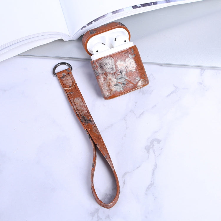 Floral Pattern Wireless Earphones Charging Box Protective Case for Apple AirPods 1/2, with Metal Buckle