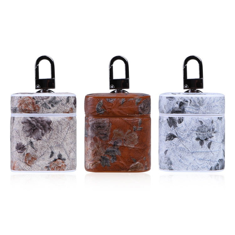 Floral Pattern Wireless Earphones Charging Box Protective Case for Apple AirPods 1/2, with Metal Buckle