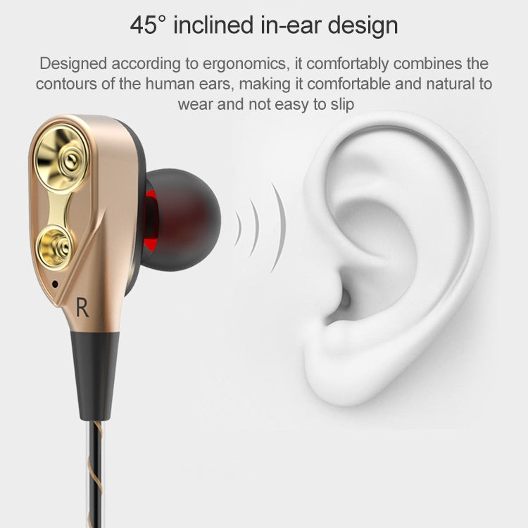 D2 1.2m Wired In Ear 3.5mm Interface Stereo Wire-Controlled HIFI Earphones Dual-motion Loop Running Game Music Headset, Impulse Version Packaging