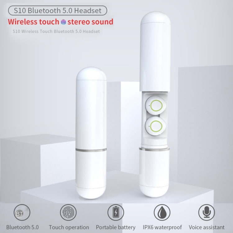 CYKE S10 TWS IPX6 Waterproof Bluetooth 5.0 Wireless Touch Bluetooth Earphone with Charging Box, Support Siri Function