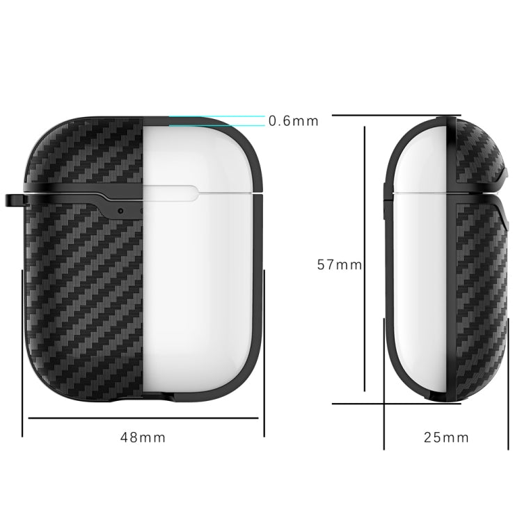 Carbon Fiber Texture TPU + PC Earphones Shockproof Protective Case for Apple AirPods 1 / 2