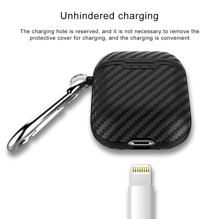 Carbon Fiber Texture TPU + PC Earphones Shockproof Protective Case for Apple AirPods 1 / 2