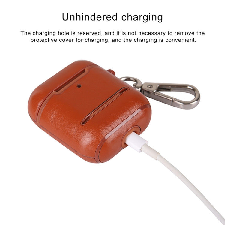 Leather Earphones Shockproof Protective Case with Hook for Apple AirPods 1 / 2