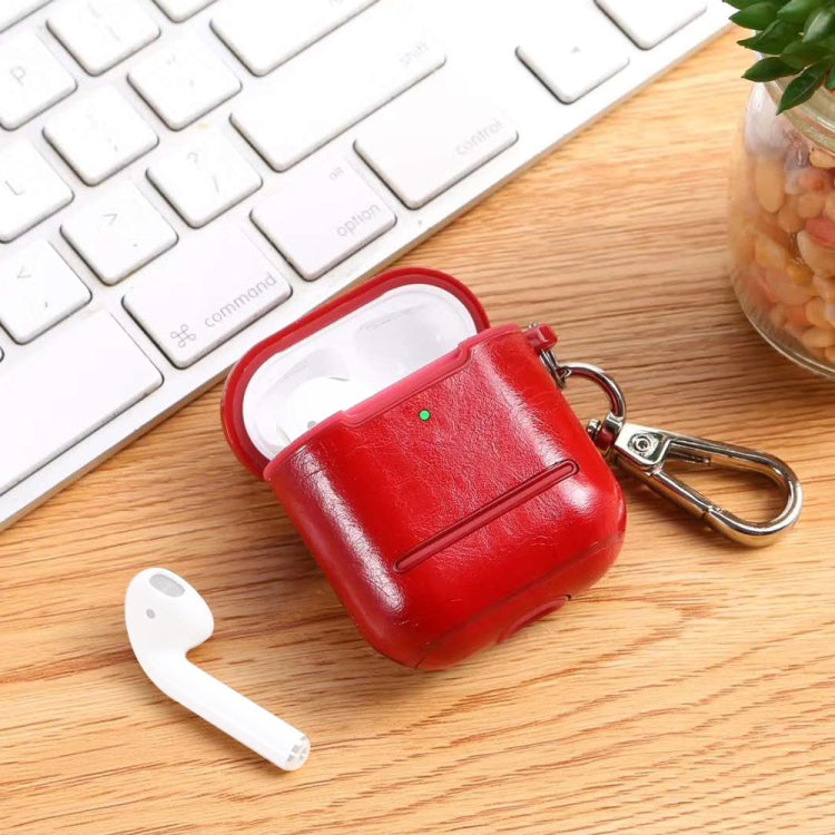 Leather Earphones Shockproof Protective Case with Hook for Apple AirPods 1 / 2
