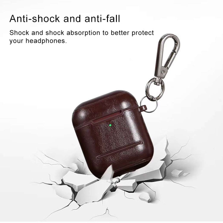 Leather Earphones Shockproof Protective Case with Hook for Apple AirPods 1 / 2