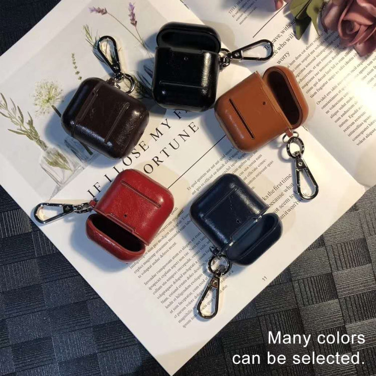 Leather Earphones Shockproof Protective Case with Hook for Apple AirPods 1 / 2