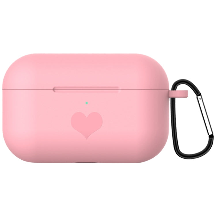 For AirPods Pro Love-heart Pattern Silicone Earphone Protective Case with Hook