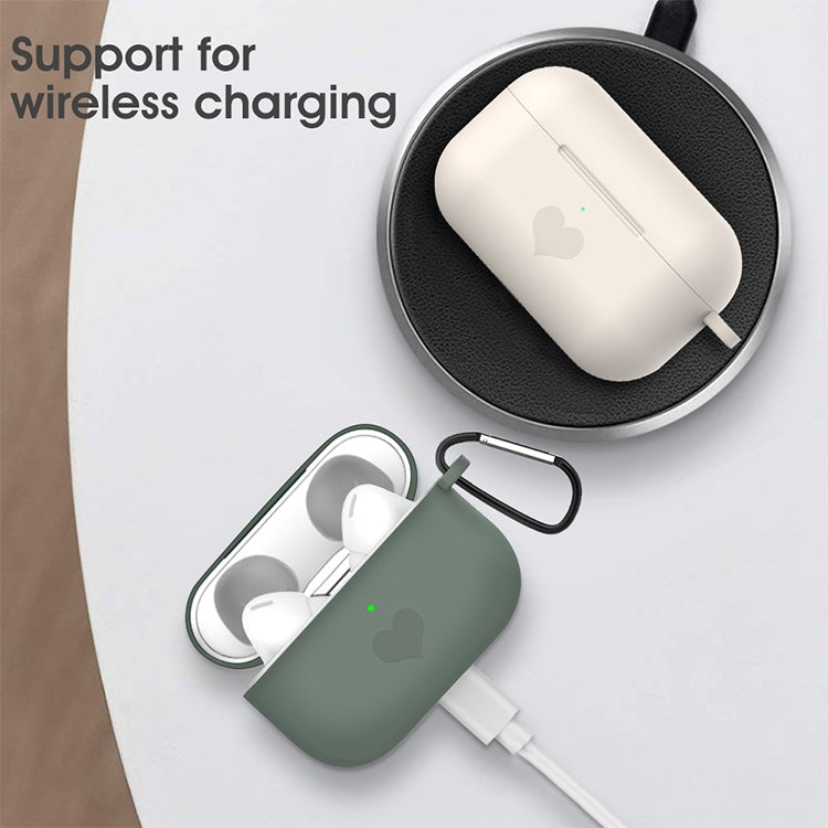 For AirPods Pro Love-heart Pattern Silicone Earphone Protective Case with Hook