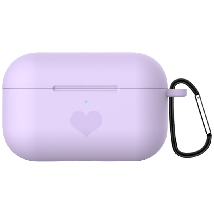 For AirPods Pro Love-heart Pattern Silicone Earphone Protective Case with Hook