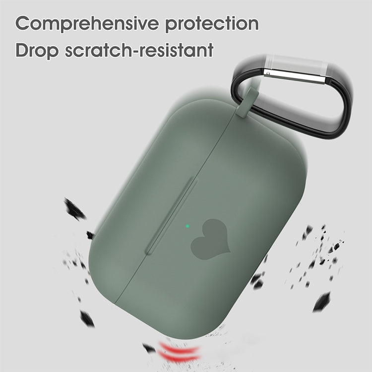 For AirPods Pro Love-heart Pattern Silicone Earphone Protective Case with Hook