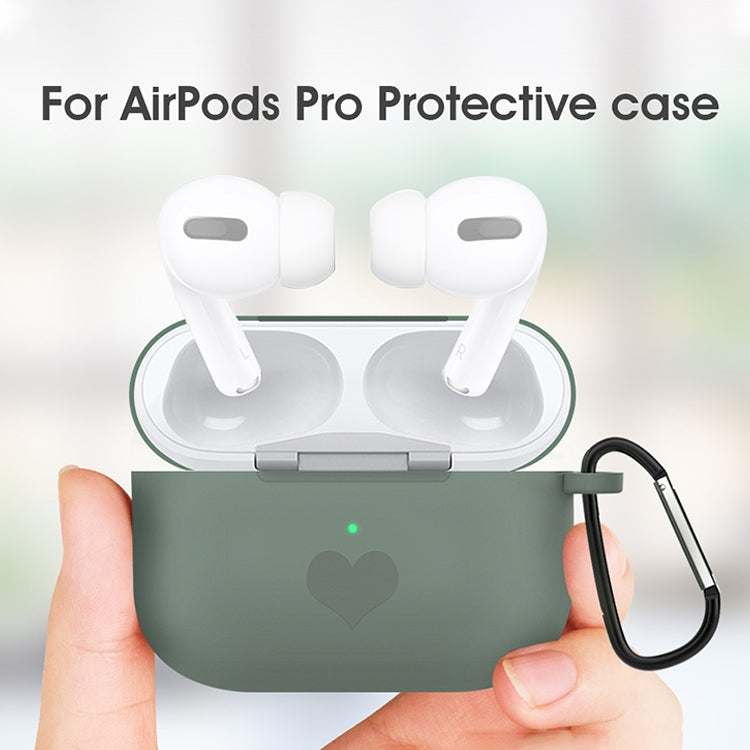 For AirPods Pro Love-heart Pattern Silicone Earphone Protective Case with Hook