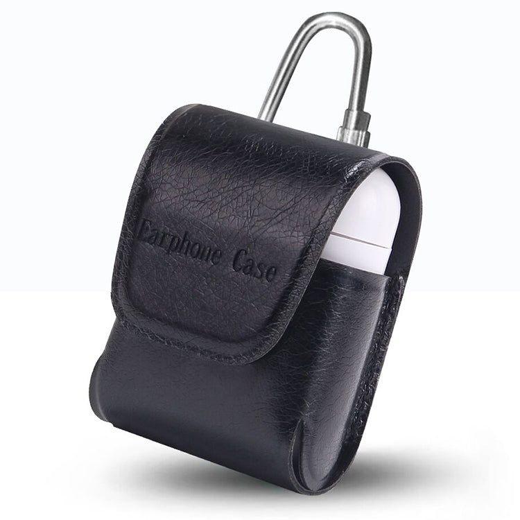 For Apple AirPods 1 / 2 PU Leather Waterproof Anti-drop Magnetic Closure Bluetooth Earphone Protection Cover, with Hook